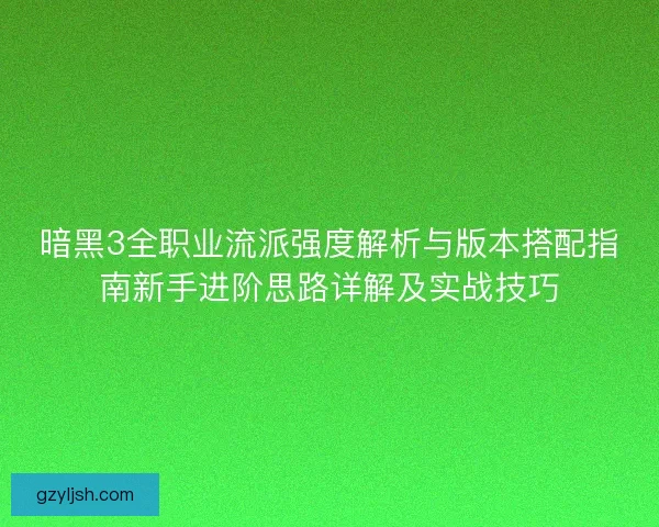 暗黑3全职业流派强度解析与版本搭配指南新手进阶思路详解及实战技巧